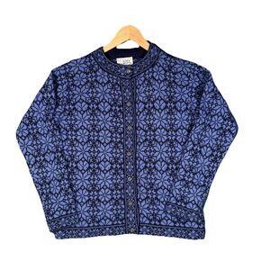 Alpaca Imports Cardigan Sweater Nordic Fair Isle Wool Ultra Soft Blue Medium